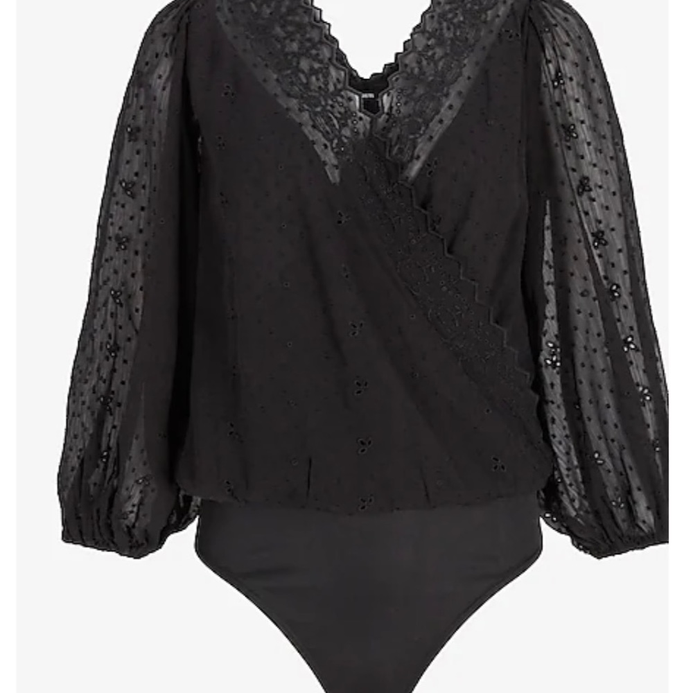 Eyelet Trim Faux Wrap Thong Bodysuit - Picture 3 of 4